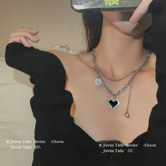 

Titanium Steel Heart Pendant Necklace for Women - Hip Hop Trendy Design Clavicle and Sweater Chain