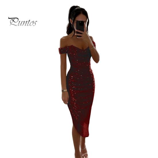 

Женское вечернее платье с открытыми плечами, без рукавов, с открытыми плечами, облегающее, с пайетками, неровным подолом, длиной до икры, с глубоким вырезом, для выпускного, свадьбы, вечеринки, официального случая, миди M вино красного