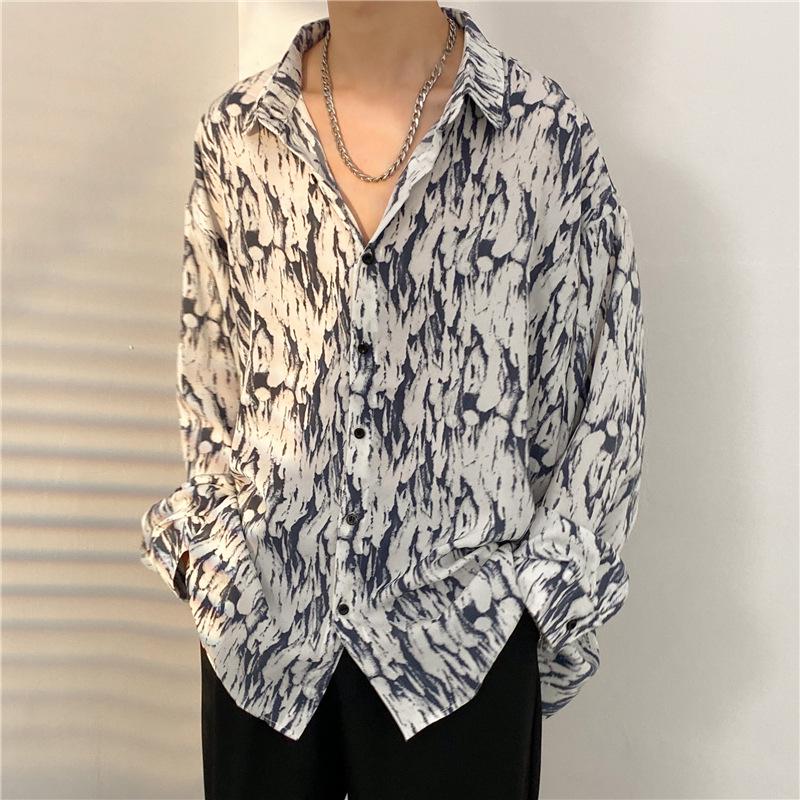 Unisex Thai Vintage Floral Long-Sleeve Shirt, Loose Fit for Street Dance, Spring/Autumn
