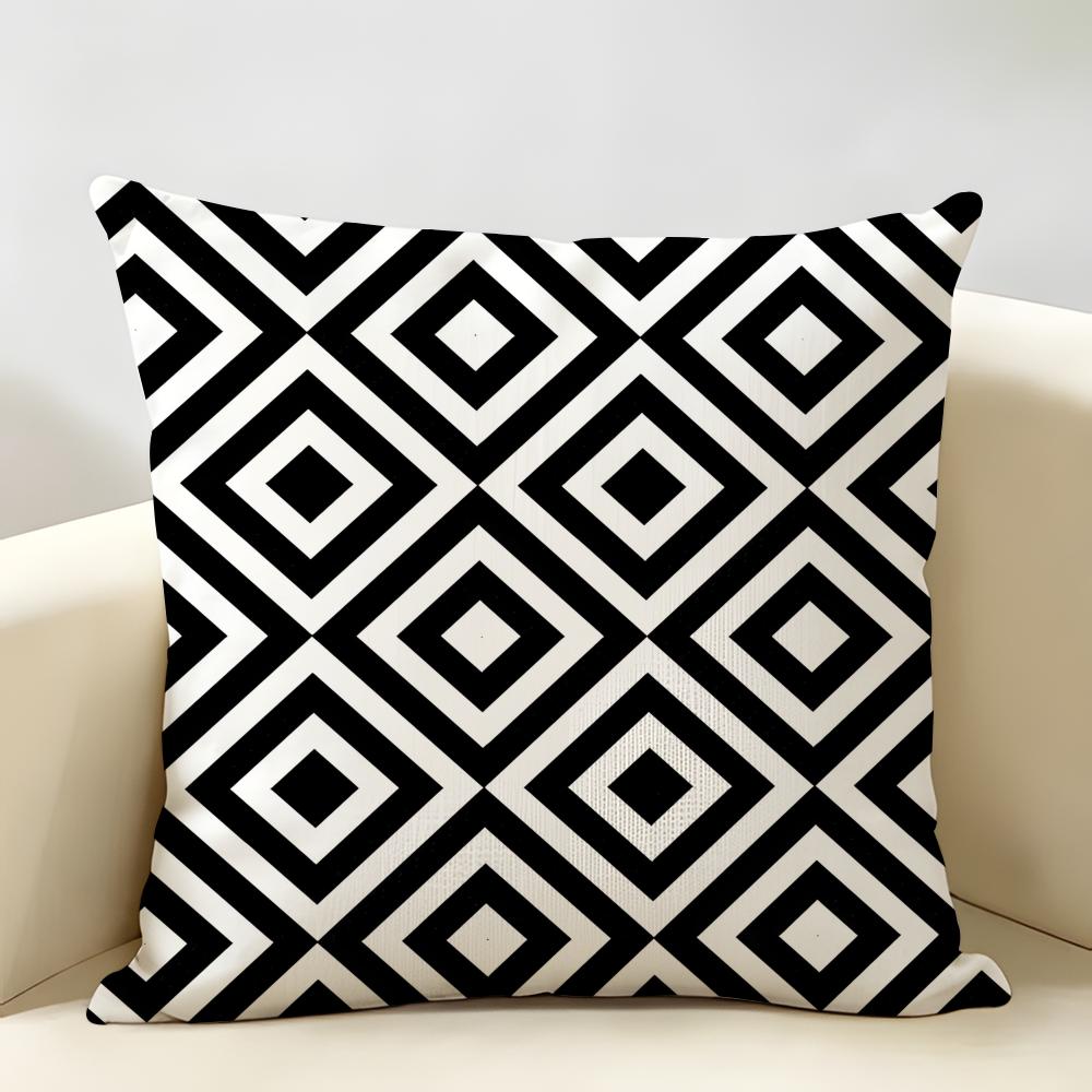 Geometric Diamond Pattern Cushion Cover Natural Linen Organic Fabric Double-Sided Printing Breathable Perfect For Home Decor