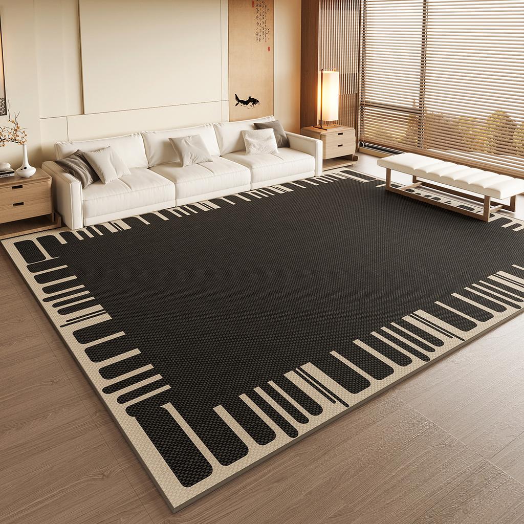 Area Rug BBlack Large Living Room Carpet Low Pile Floor Mats Waterproof Non-Shedding Rugs with Non-Slip Backing for Home