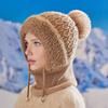 Knitting Hat Women Windproof Insulated Design Winter Hat with Plush Ball Unique Texture 3-in-1 Thickened Hat Face Guard Scarf
