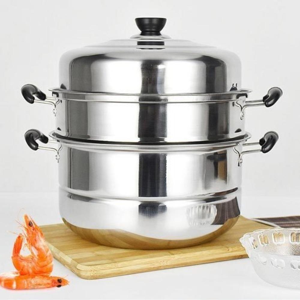 Stainless Steel Soup Steam Pot 26-34cm Stockpot Cookware Steamer Cooker Induction Cooker Gas