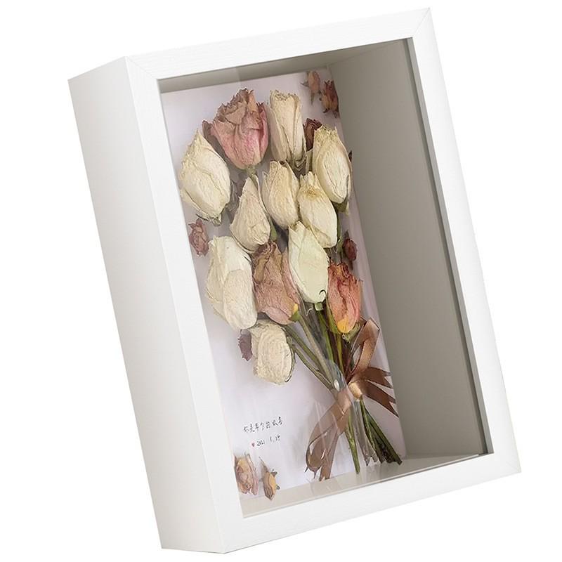 Wooden 3D Wall and Tabletop Photo Frame with Hollow Design, Dried Flower, and Butterfly Specimen.