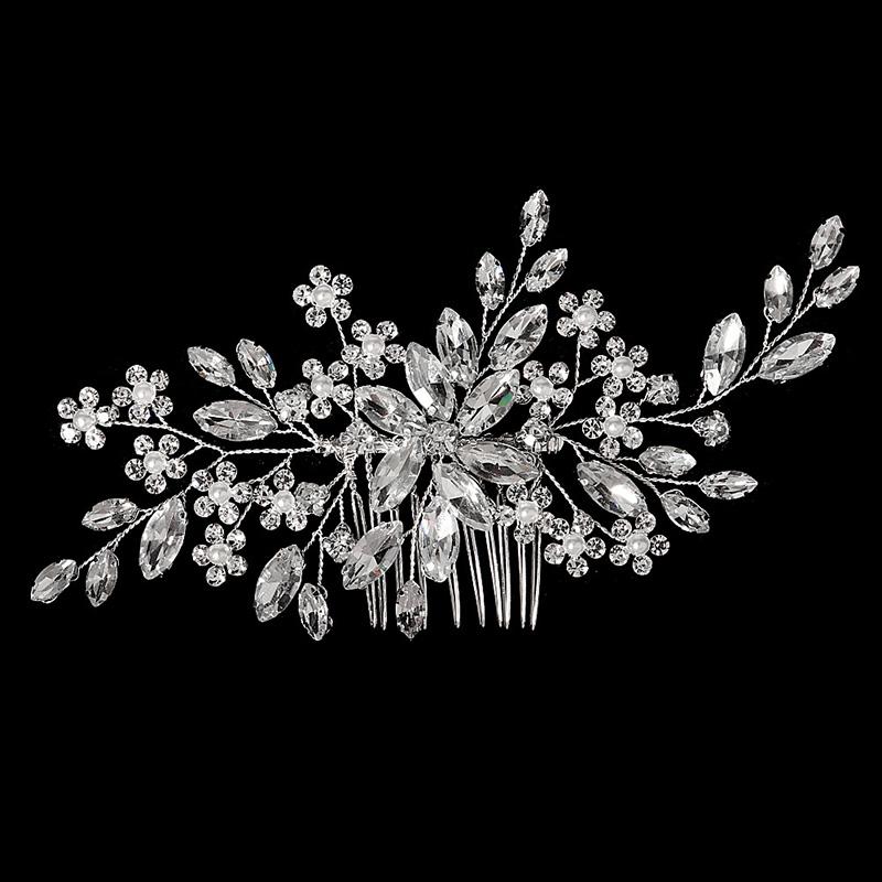 New Silver Alloy Hair Comb Handmade Pearls Rhinestones Fashion Metal Headpiece Elegant Hair Jewellery Accessory For Women