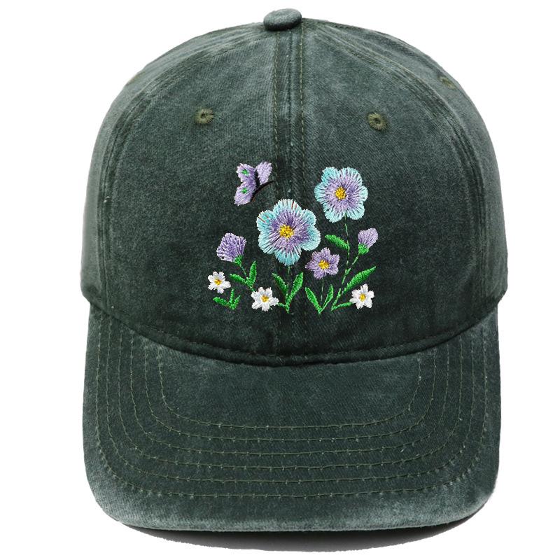 Imitation embroidery flower embroidery washed retro soft top baseball cap American men's and women's casual outdoor sunshade cap