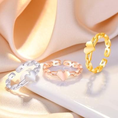 Fashion Ladies Love Heart Hollow Out Open Adjustable Rings Jewelry