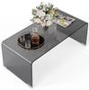 Glass Coffee Table, Rectangular, Rounded Edges, Light Gray Transparent
