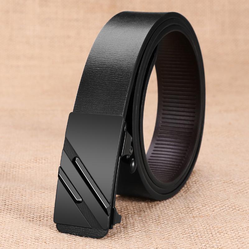 Men s Genuine Leather Automatic Buckle Belt, Two-Layer Cowhide, Customizable Laser Logo 105 cm