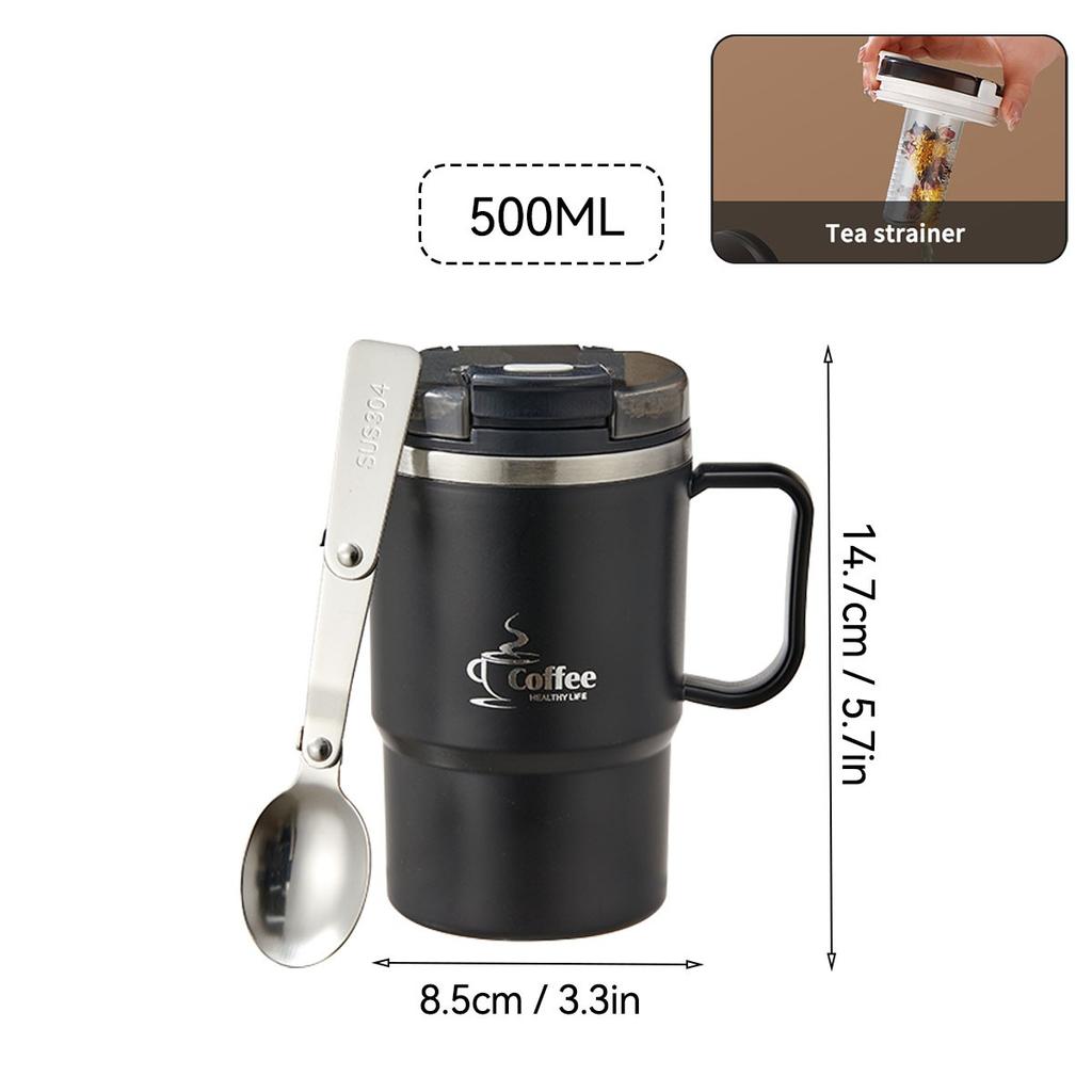 Thermal Coffee Mug with Handle 304 Stainless Steel Insulated Tumbler Leakproof Travel Water Bottle Portable Cup with Spoon