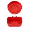 Round and Square Cooking Basket Trays in Reusable Silicone with Grip Handle Design and Crumb Collecting Base Pair