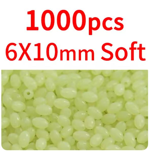 1000/3000PCS Wholesale Red Green Oval Soft Rubber Luminous Fishing Beads Glowing Sink Beads For Fishing Rigs Fishing Lure Tackle