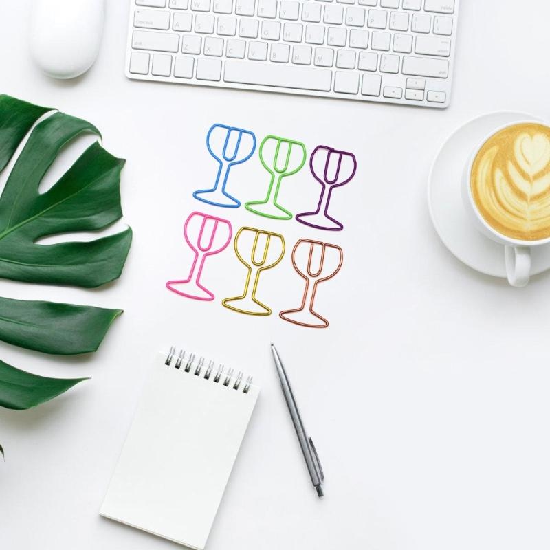 30Pcs Wine Glass Shape Paper Clip Small Metal Paper Clamp File Organiser Clip Metal Book Marker Clips for Office School