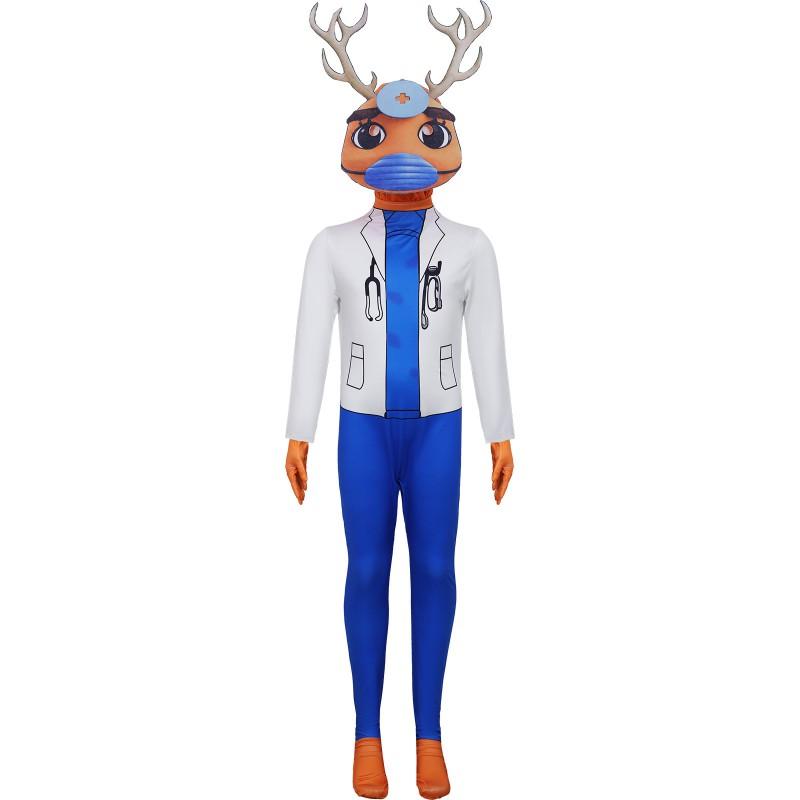 Animal Hospital Cosplay Costume Full Bodysuit With Hood Gloves Deer Doctor Pink Cat Black Rabbit Nurse Halloween Outfit