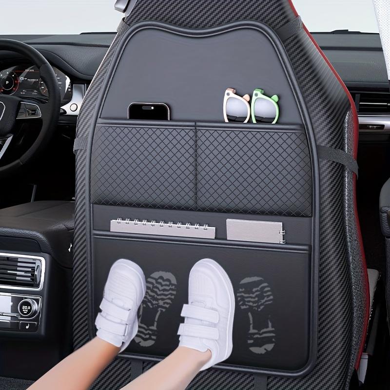 Car Seat Protection Cover Car Seat Kick Proof Pad with Pockets High Grade PU Car Seat Back Storage Bag Tablet Holder Hanging Bag