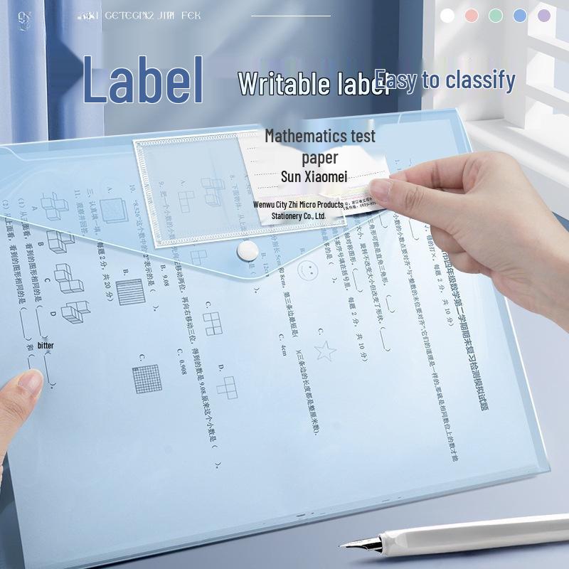 Transparent Large Capacity Snap Button File Bag for Students