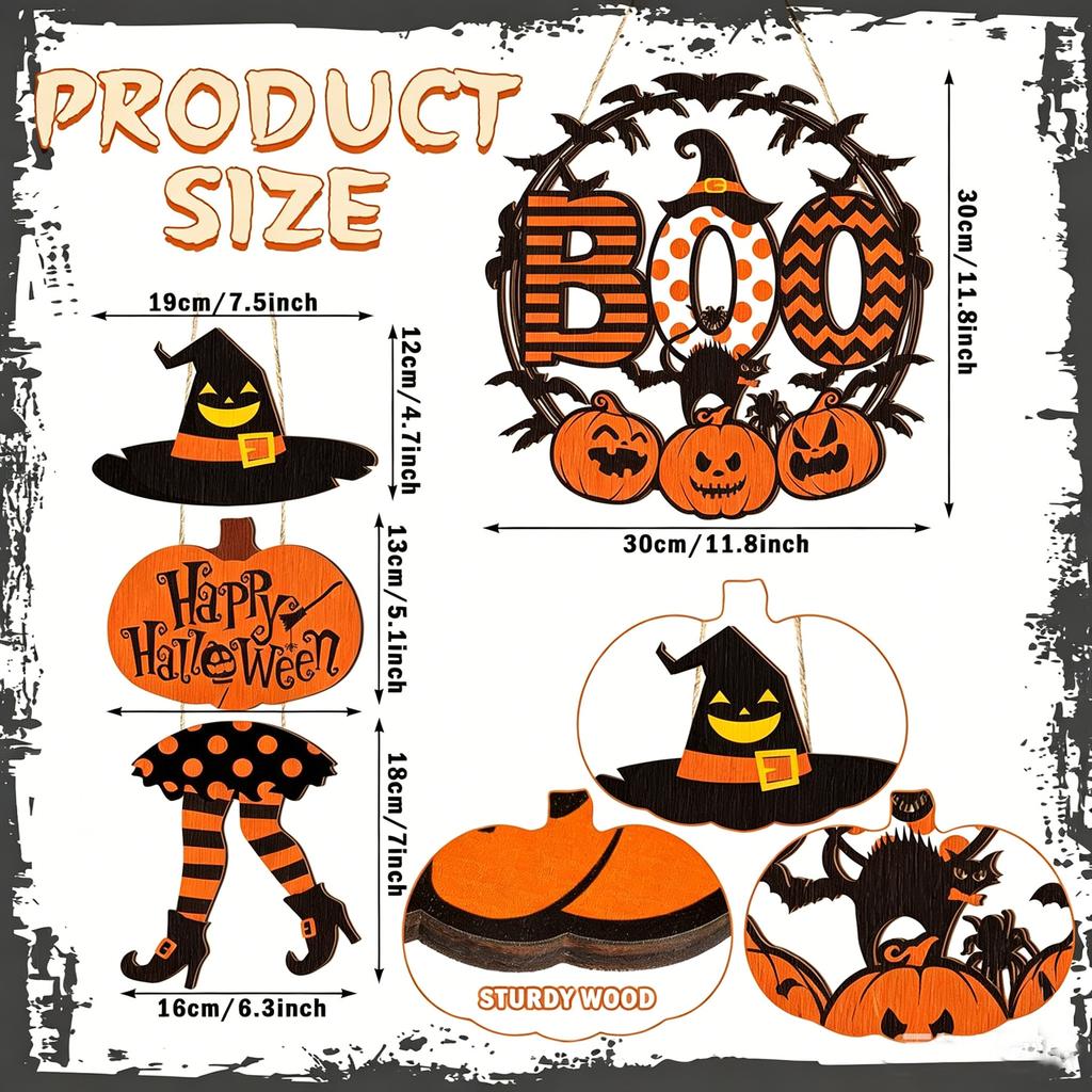Wooden Halloween Pumpkin Hanging Sign Door Wall Decor Party Home Garden Decoration