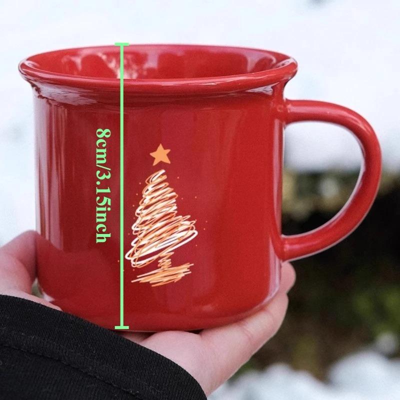 

Red Enamel Christmas Coffee Mug with Gold Tree Design Vintage Style Mug for Coffee Tea & Holiday Gift 201-300ml красный