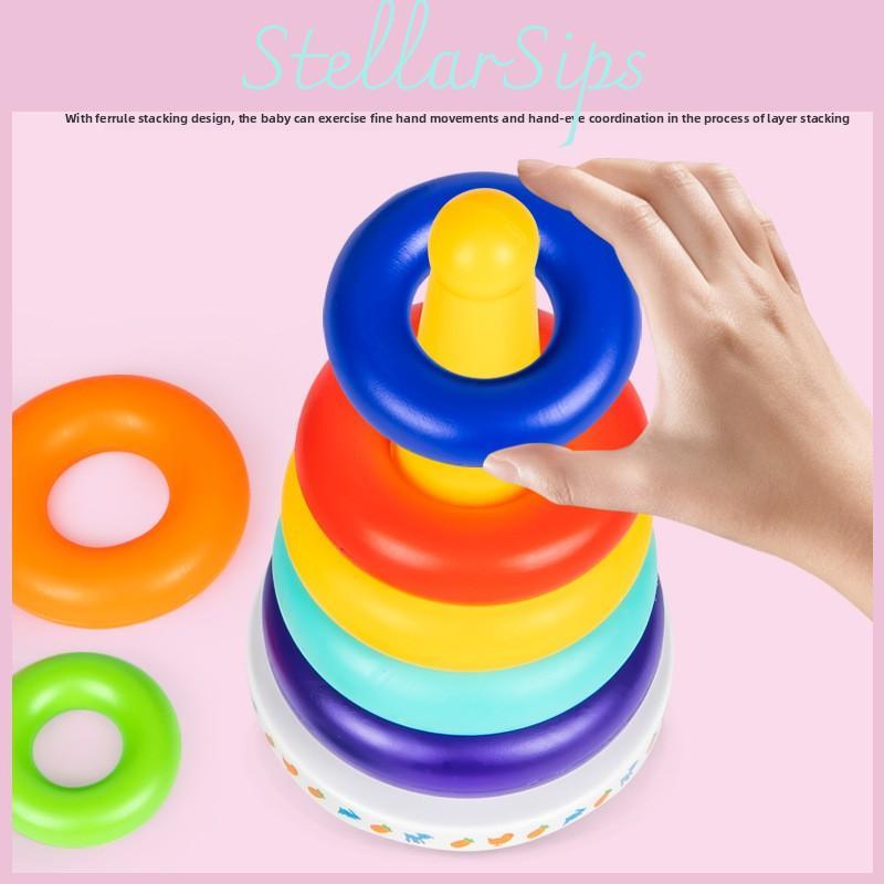 Baby Stacking Rainbow Tower Toy For Infants 6-12 Months Enhances Motor Skills