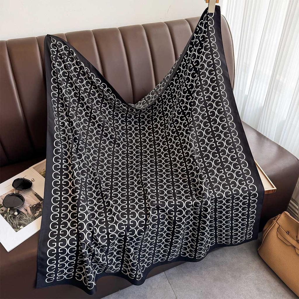 French light luxury letter simple silk scarf 91cm twill scarf new versatile square scarf sunscreen shawl headscarf summer