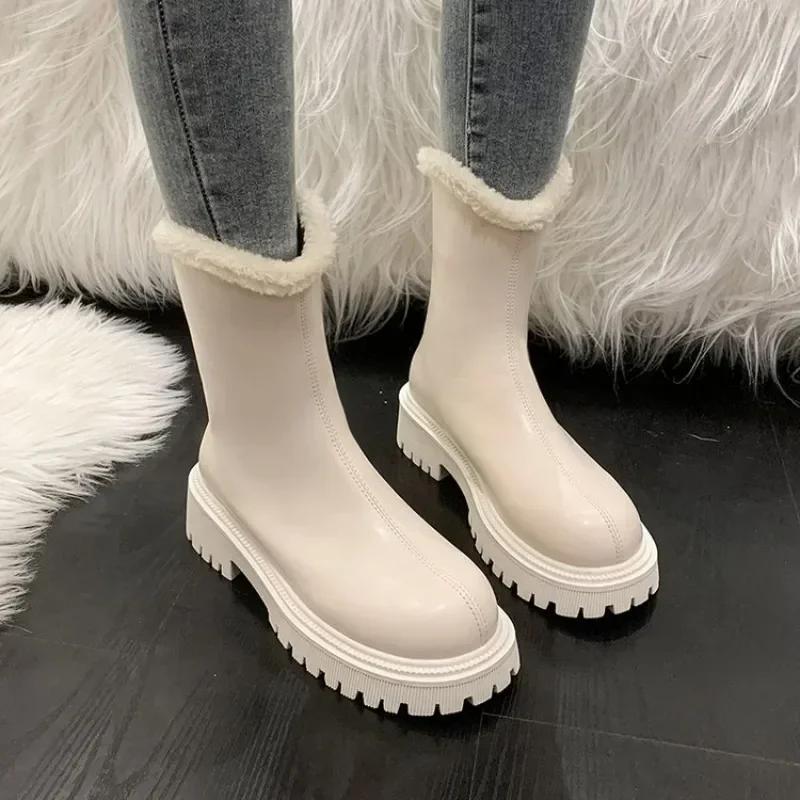 2024 Neue Winter Warme Fleecegefütterte Verdickte Schneestiefel Damen Baumwolle Stiefeletten Dicke Sohlen für Wärme Komfort