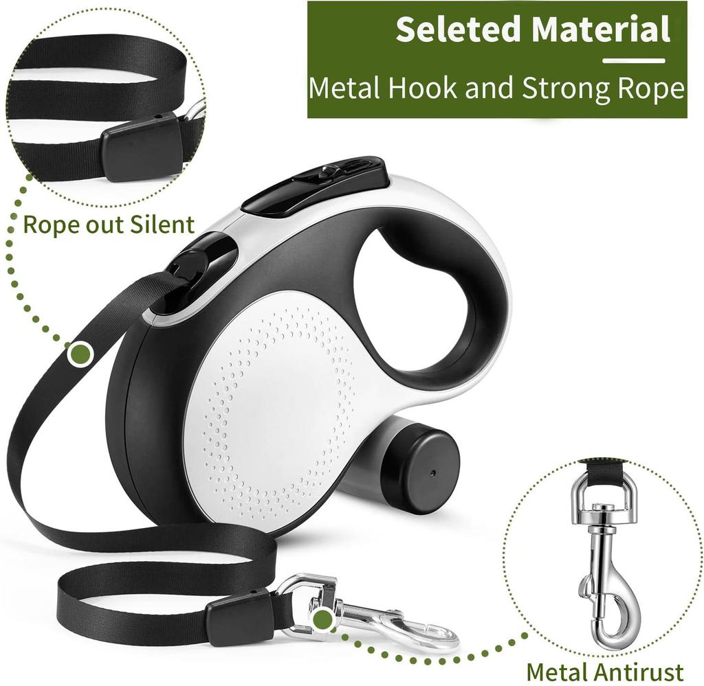 Intrekbare hondenriem Duurzame hondenwandellijn geschikt voor extra grote hondenrassen of katten met verwijderbare dispenser en kakzakjes Heavy Duty