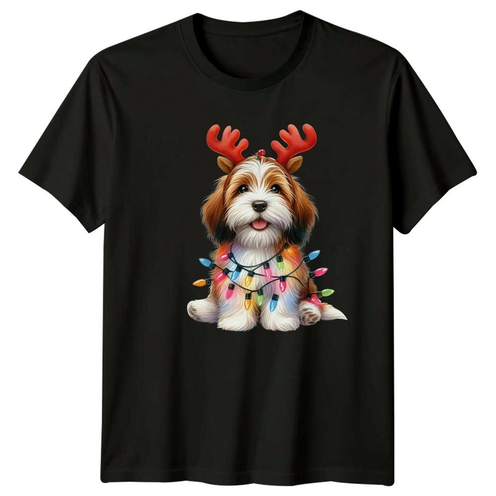 Christmas Dog Reindeer Antlers Lights Holiday Unisexs TShirt Unisexs Graphic Tee B