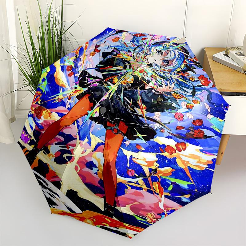 

1pc Outdoor Umbrella with Anime Girl Design - Automatic Opening/Closing, Portable 3-Fold Design, 8-Rib Iron Frame - Perfect Gift for Fans, Travel