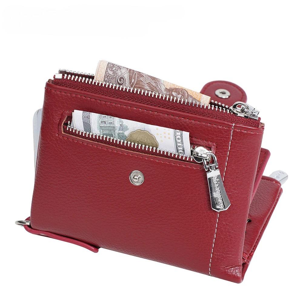 Women's Wallet with Keychain Strap Card Holder Coin Zip Pocket Ins Style Short Bifold Purse