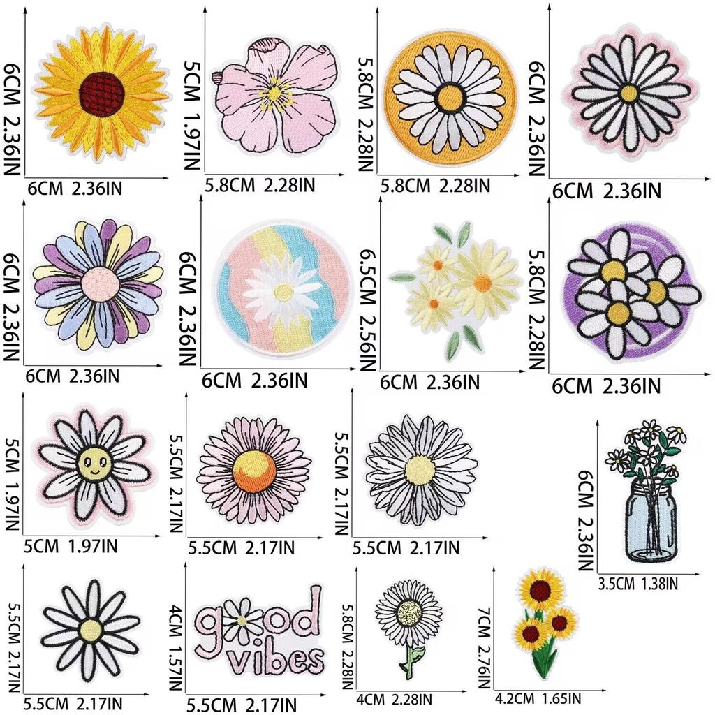 New Flower Embroidery Cloth Sticker Set, Clothes Decoration Patch Sticker, Cartoon Chrysanthemum Heat Transfer Embroidery Sticker