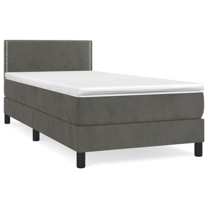 3141228 vidaXL Lit à sommier tapissier avec matelas Gris foncé 100x200 cm