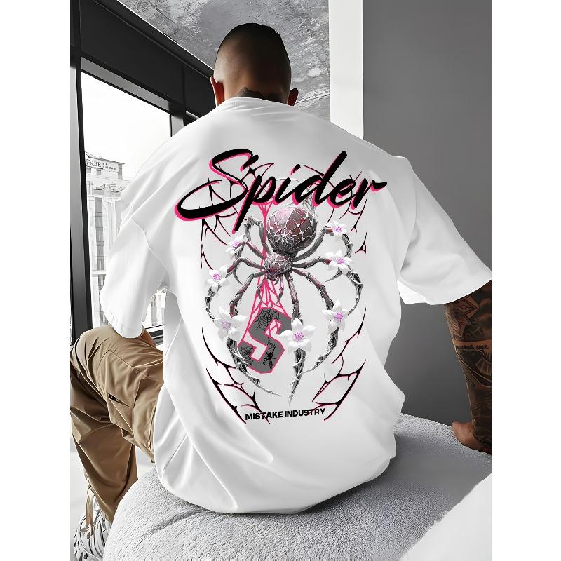 European Size Men'S Fashion Street Spider Pattern T-Shirt, Floral Pattern, Men'S Pattern T-Shirt, Spider Pattern Printed on Front And Back