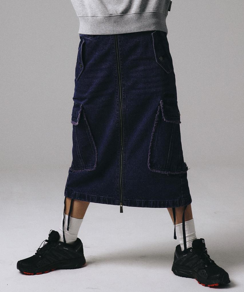 Prenda Color Wash Pocket Denim Skirt Charcoal