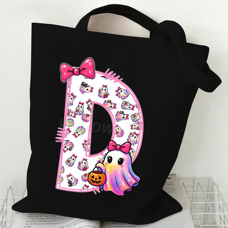 Halloween personalized print student canvas bag tutoring bag 26 letters fashion shoulder bag women large capacity