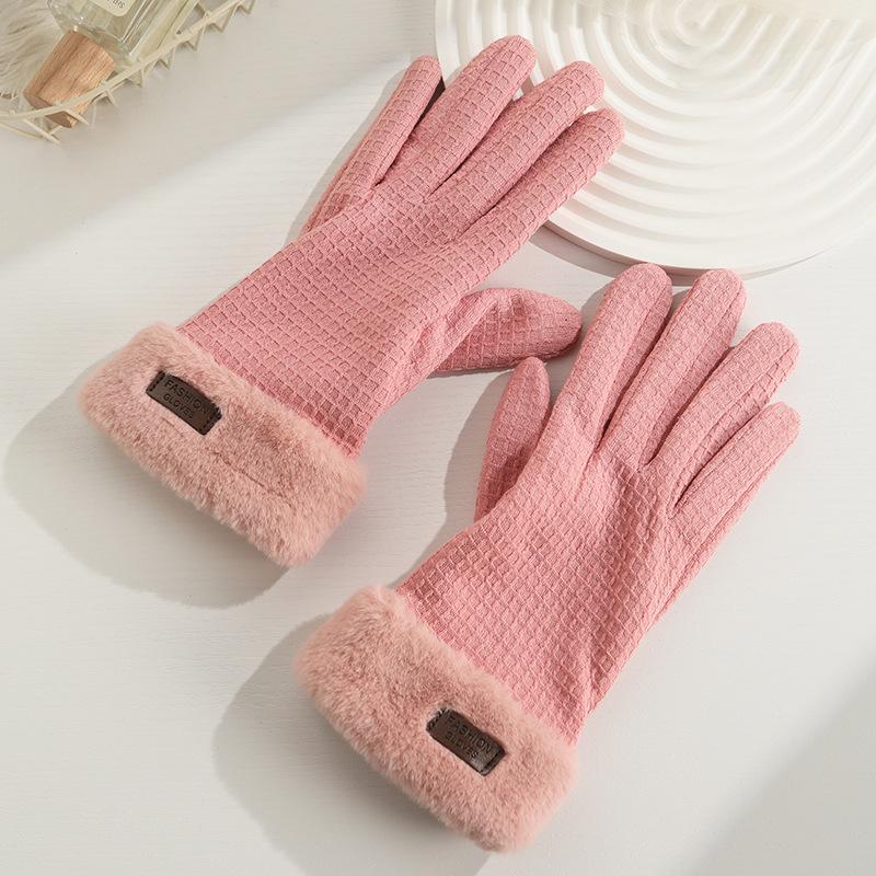 Warm Gloves for Women In Autumn and Winter Outdoor Riding Cold Proof Thickened Plush Velvet Cute Bow Develvet Touch Screen Gloves