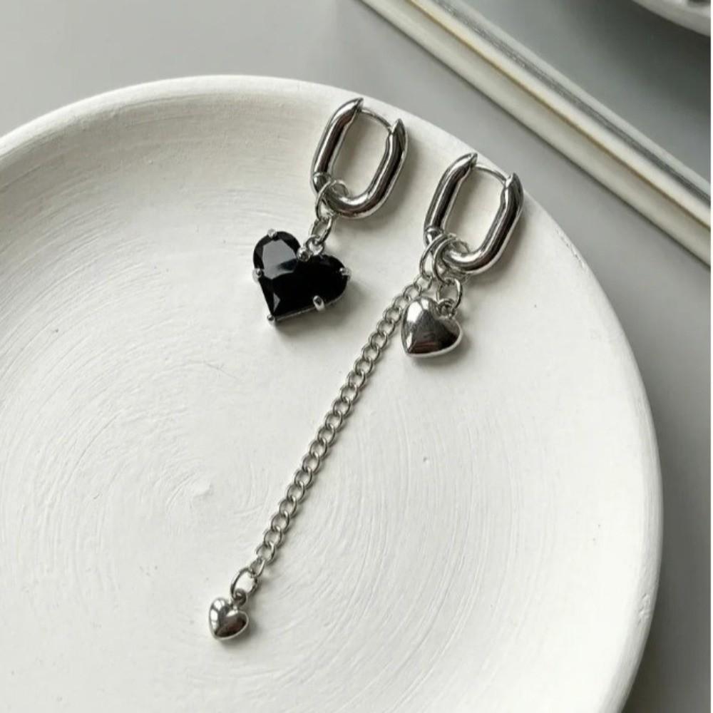 

Heart-shaped Zircon Earrings Asymmetrical Design Long Earrings Jewelry Accessories чёрный