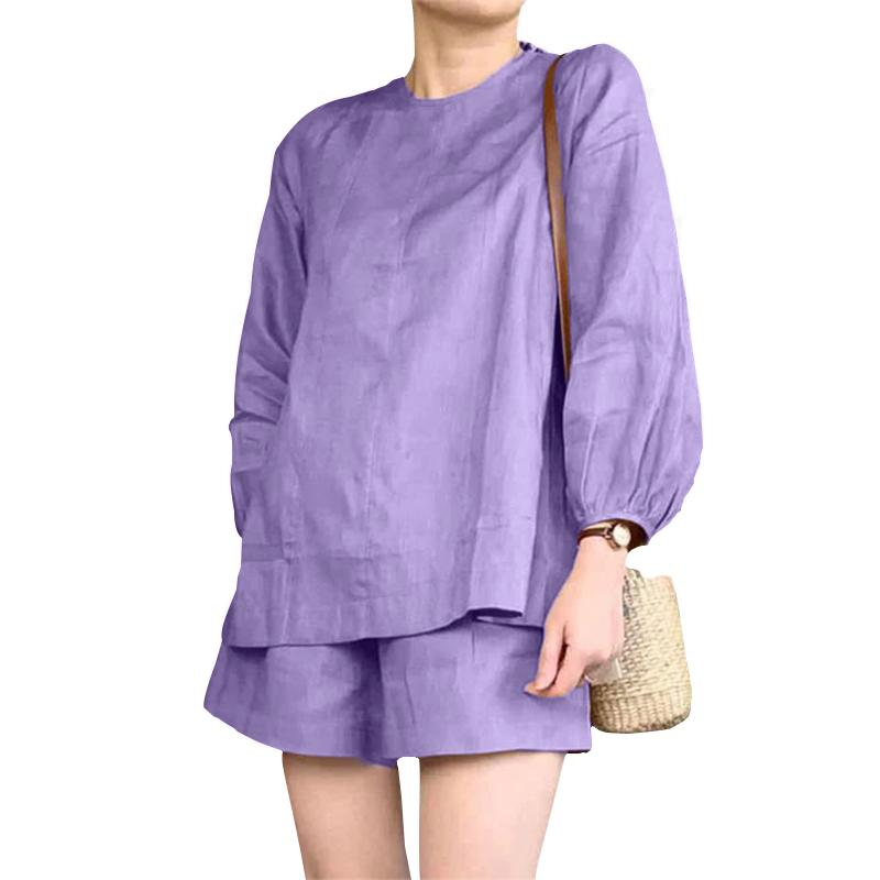 ZANZEA Damen-Bluse und Shorts, lässiges Sommer-Zweiteiler-Set