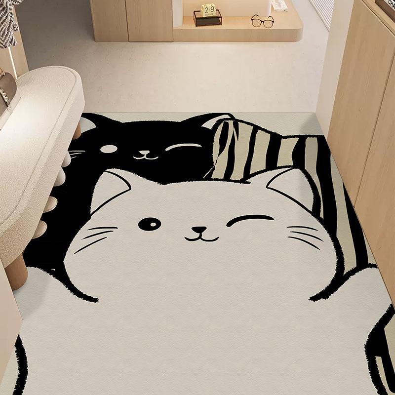 Cute Cat Household Door Floor Mat Leather Floor Mat Entry Door Porch Non-Slip And Wear-Resistant Foot Mat Girl Heart Floor Mat