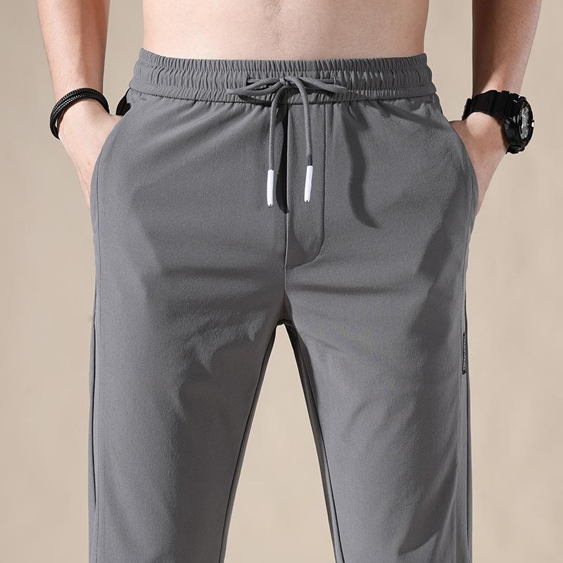Ice-Silk Trousers for Men Loose-Fit, Breathable Straight-Leg Casual Trousers Lightweight Quick-Dry Long Trousers Stretch Men's Sports Trousers