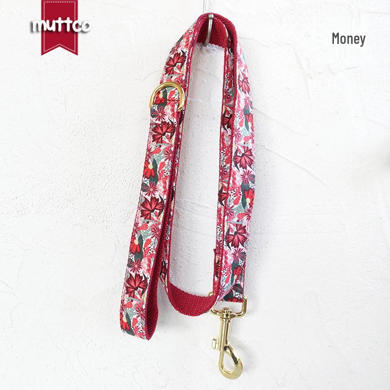 MUTTCO Elegant Dog Collar Leash with Red Flower & Gold Buckle UDC-131B L
