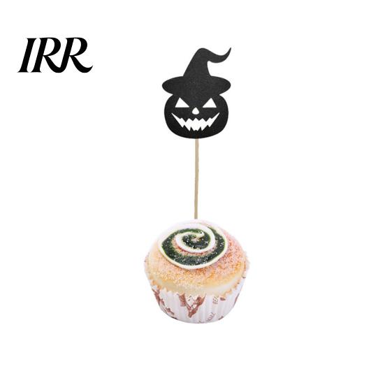 Dark Halloween Party Decoration 8 Pcs Cupcake Toppers, Black Glitter Witch Hat Pumpkin Durable Cake Toppers for Parties Picks Supplies, Birthday