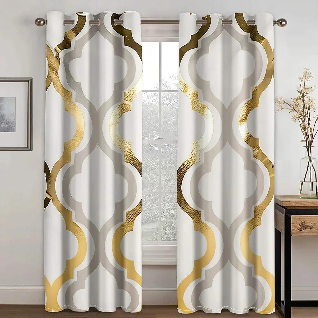 3D Luxury Black Gold Geometric Custom CheapWindow Curtains Blinds For Living Room Kids Bedroom Bathroom Kicthen Door Home Decor2