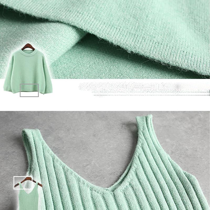 Φαρδύ πουλόβερ Γυναικείο πουλόβερ πουλόβερ και πλεκτό αμάνικο πουλόβερ Φόρεμα με λουράκι Σετ δύο τεμαχίων Άνοιξη Φθινόπωρο μονόχρωμα Φοιτητικά ρούχα