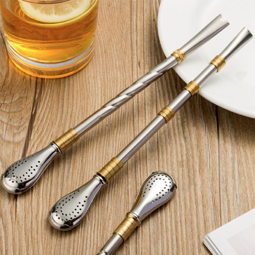 2 Piece Detachable Yerba Mate Tea Spoon Stainless Steel Stirring Spoon Straw Spoon  Kitchen