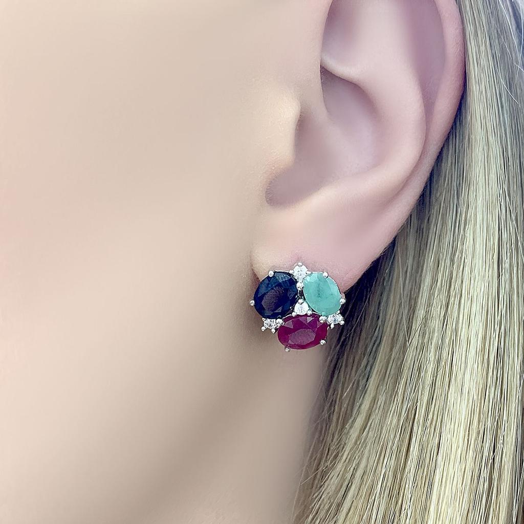 Silver Earrings with 8.696ct Natural Sapphire, Emerald, Ruby (2096610)