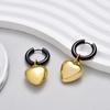 Stainless Steel Hoop Acrylic Heart Pendant Earrings For Women Statement Solid Circel Gold Silver Black Color Earrings Jewelry