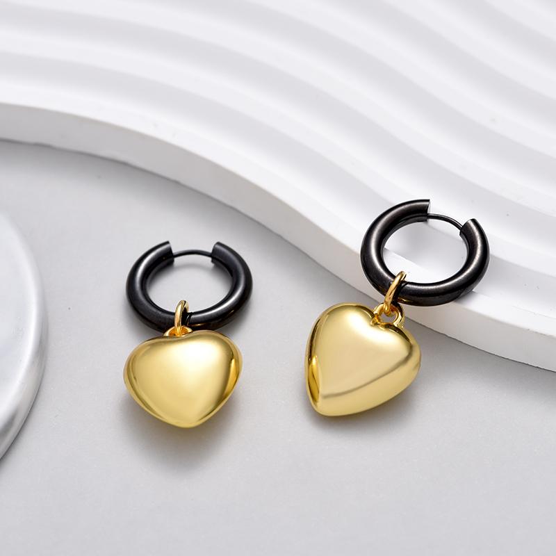 Stainless Steel Hoop Acrylic Heart Pendant Earrings For Women Statement Solid Circel Gold Silver Black Color Earrings Jewelry