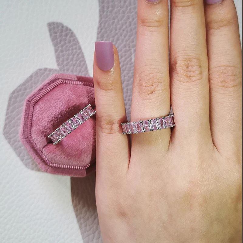 Anello Zircone Arcobaleno Moda Europeo-Americana - Quadrato Pieno di Diamanti, Monocolore, R4573.