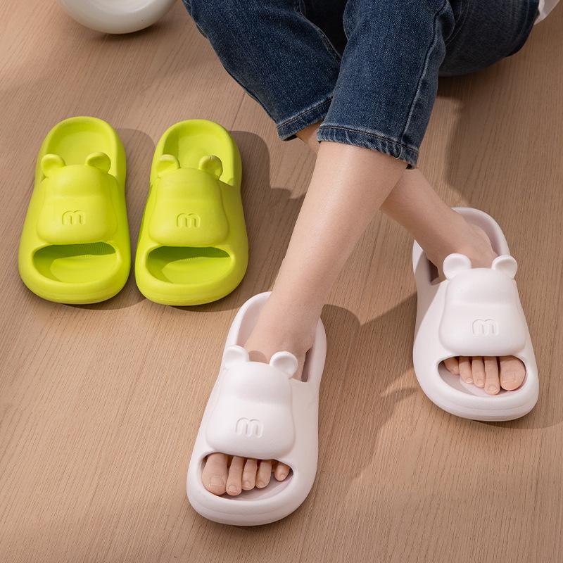 Women Spring Summer Large Size Soft Thick Bottom Indoor Slippers Casual Bear Solid Color Anti Slip Bathroom Slippers 36-45