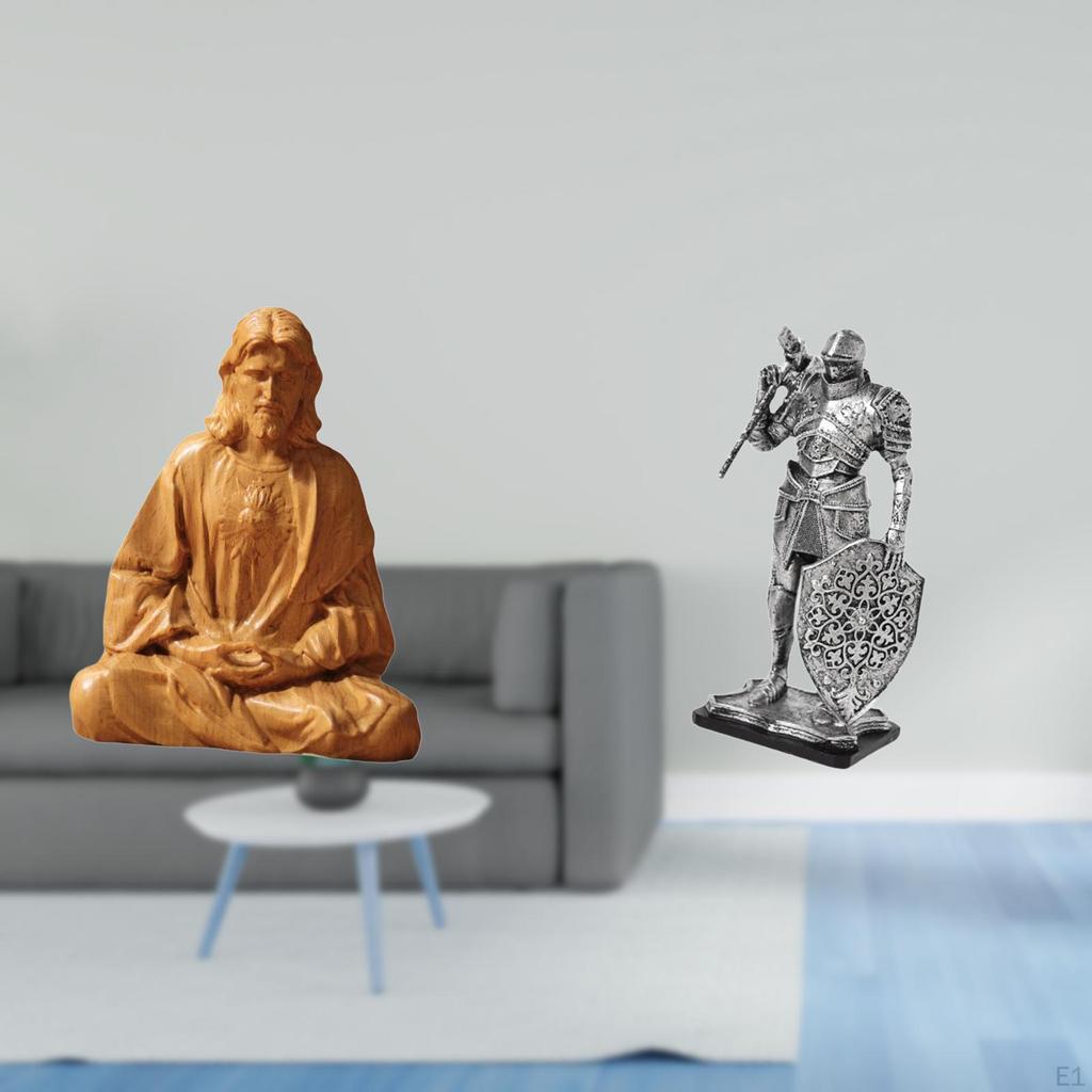 Sacred Heart Jesus Knight Resin Figurine Abstract Nordic Art Collectible Statue Ornament for Hallway